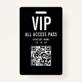 Black White VIP All Access Pass QR Code Concert バッジ (正面)