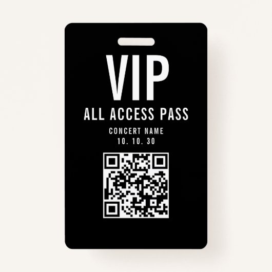 Black White VIP All Access Pass QR Code Concert バッジ (正面)