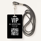 Black White VIP All Access Pass QR Code Concert バッジ (正面ランヤード)