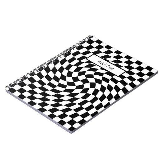 Black & White Warped Checkered Pattern Custom ノートブック (左側)