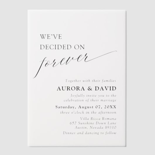 Black & White We Decided On Forever 結婚's ベラム紙招待状 (正面)