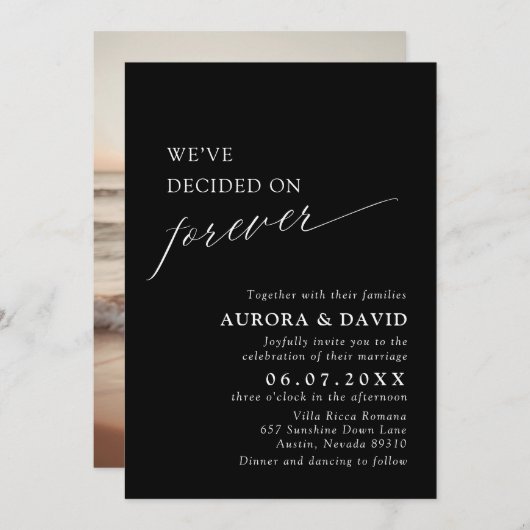 Black & White We Decided On Forever 結婚's 招待状 (正面/裏面)