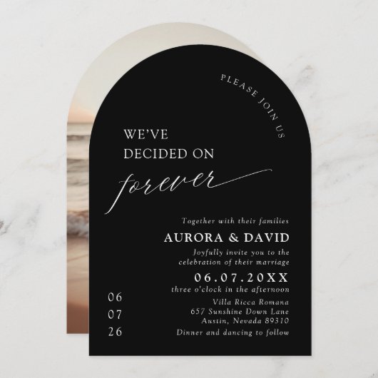Black & White We Decided On Forever 結婚's 招待状 (正面/裏面)