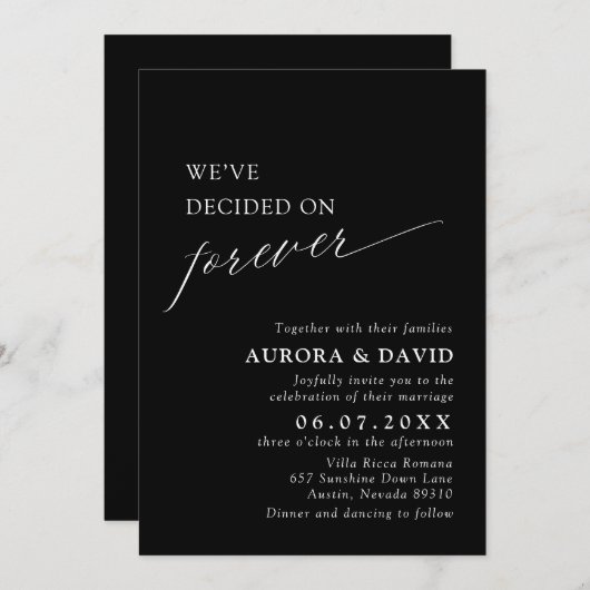 Black & White We Decided On Forever 結婚's 招待状 (正面/裏面)