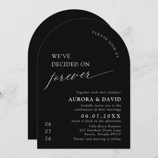 Black & White We Decided On Forever 結婚's 招待状 (正面/裏面)