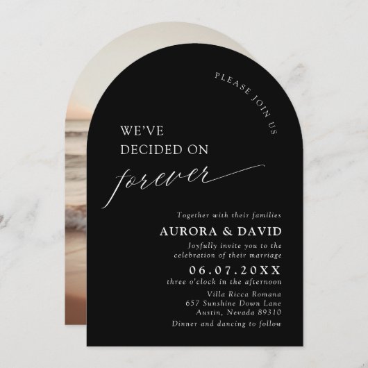 Black & White We Decided On Forever 結婚's 招待状 (正面/裏面)