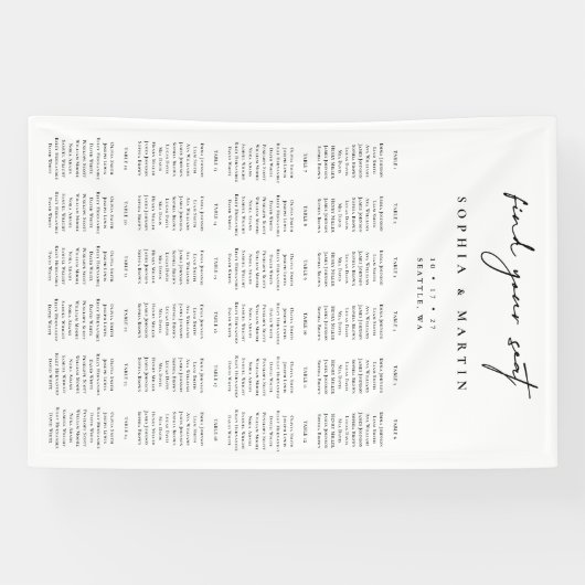 Black & White Wedding Seating Chart 240 Guests 横断幕 (横)