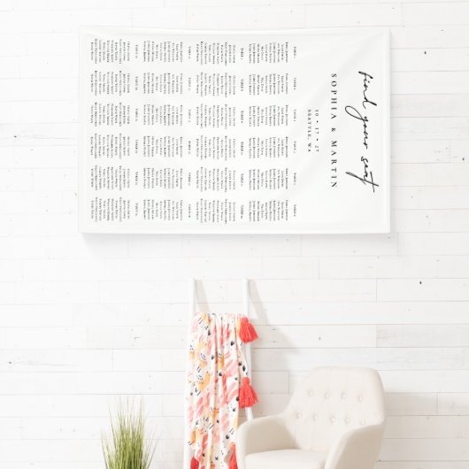 Black & White Wedding Seating Chart 240 Guests 横断幕 (インサイチュ)