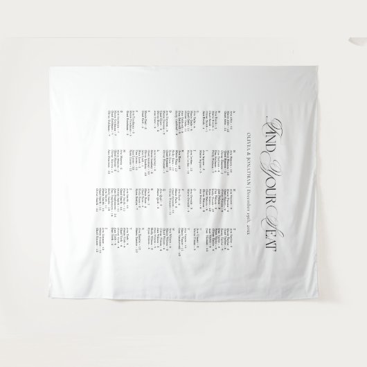 Black & White Wedding Seating Chart Fabric  タペストリー (正面(横))