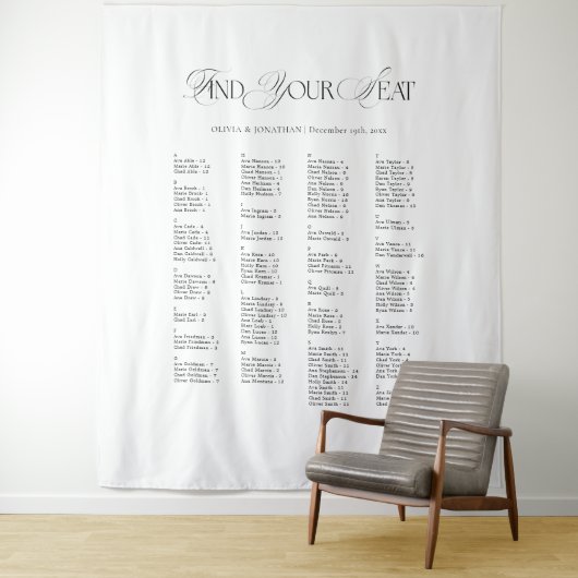 Black & White Wedding Seating Chart Fabric タペストリー (インサイチュ)