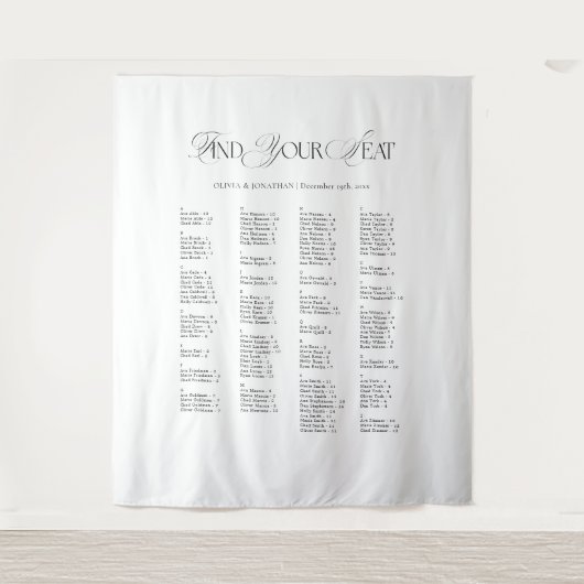 Black & White Wedding Seating Chart Fabric  タペストリー (正面)