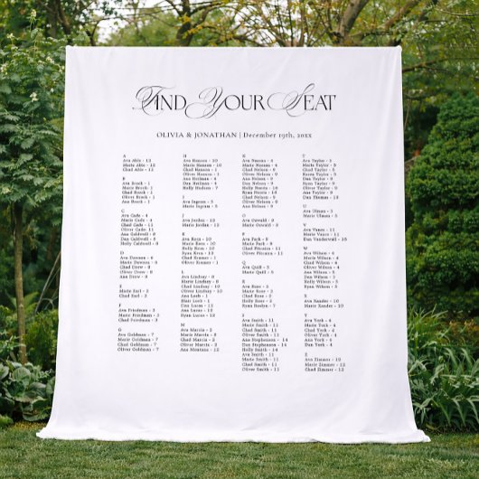 Black & White Wedding Seating Chart Fabric  タペストリー
