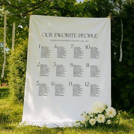 Black & White Wedding Seating Chart Fabric  タペストリー