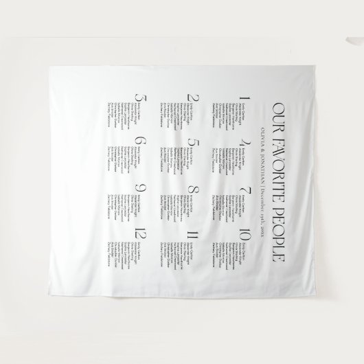 Black & White Wedding Seating Chart Fabric  タペストリー (正面(横))