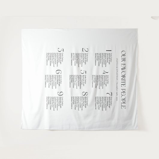 Black White Wedding Seating Chart Fabric 9 Tables タペストリー (正面(横))