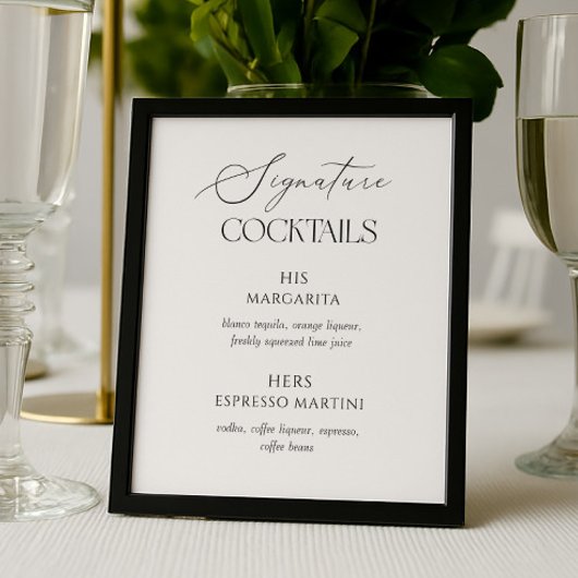 Black & White Wedding Signature Cocktails Poster ポスター
