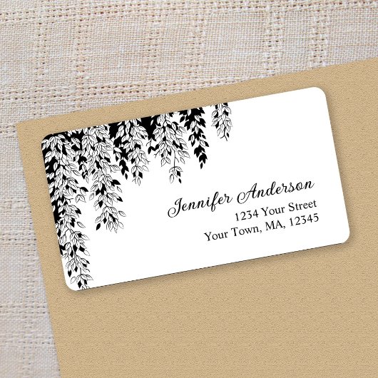 Black White Weeping Birch Return Address Label  ラベル