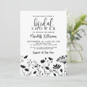 Black White Wildflower Bridal Shower 招待状 (スタンド正面)
