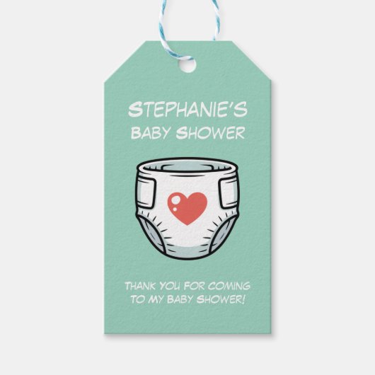 Black & White with a Red Heart Baby Diaper  ギフトタグ (正面)