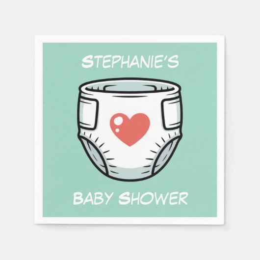 Black & White with a Red Heart Baby Diaper スタンダードカクテルナプキン (正面)