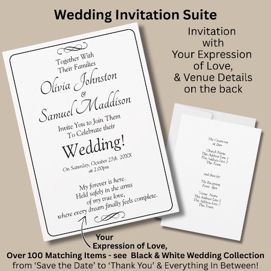 Black & White with Infinity Scroll Wedding Suite, 招待状