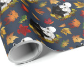 Black White Wolves Moonlight Autumn Leaves ラッピングペーパー (ロールコーナー)