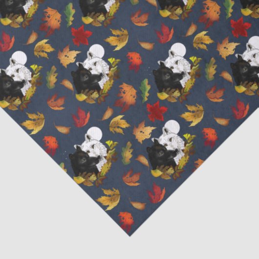 Black White Wolves Moonlight Autumn Leaves 薄葉紙 (詳細)