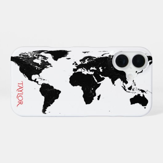 Black & White World Map – Personalized iPhone 16ケース (裏面横)