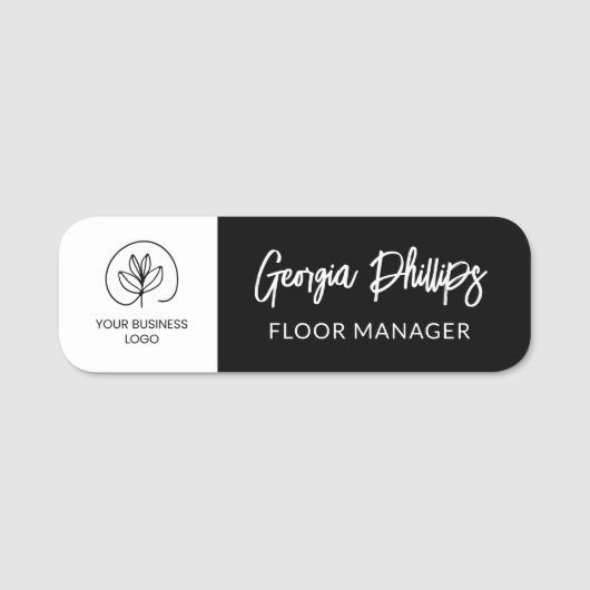 Black & White Your Business Logo Name Title 名札 (正面)