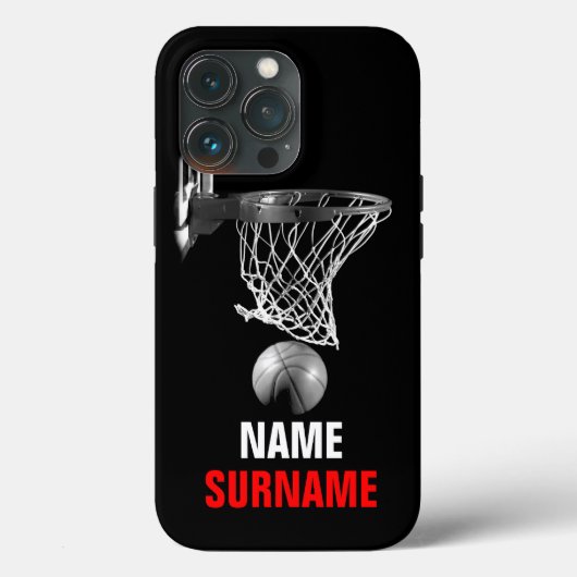 Black White Your Name Surname Basketball Case-Mate iPhoneケース (裏面)