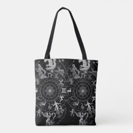 Black + White Zodiac Astrological Signs on a トートバッグ