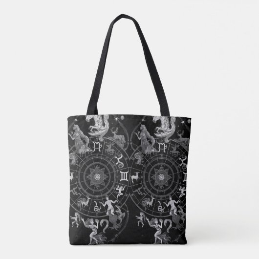 Black + White Zodiac Astrological Signs on a トートバッグ (裏面)