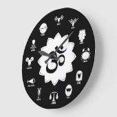 Black & White Zodiac - Vedic Signs with OM Symbol ラージ壁時計 (傾斜)