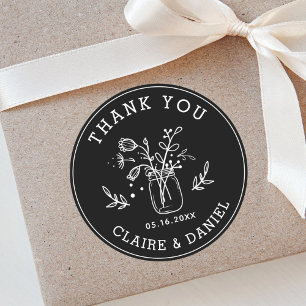 Black & White's Thank 結婚 You Mason Jar Flowers ラウンドシール