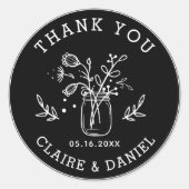Black & White's Thank 結婚 You Mason Jar Flowers ラウンドシール (正面)