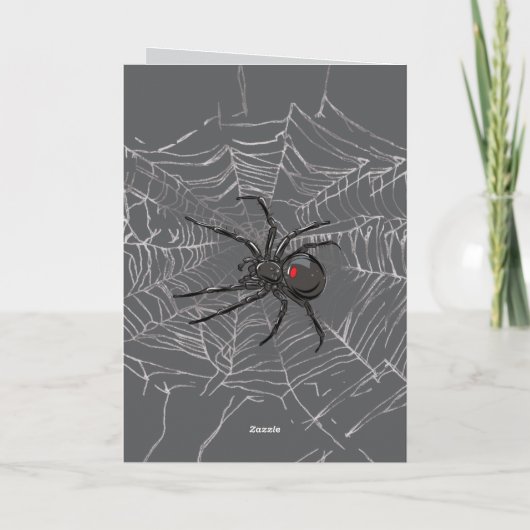 Black Widow Spider And Spiderweb Drawing Art カード (裏面)