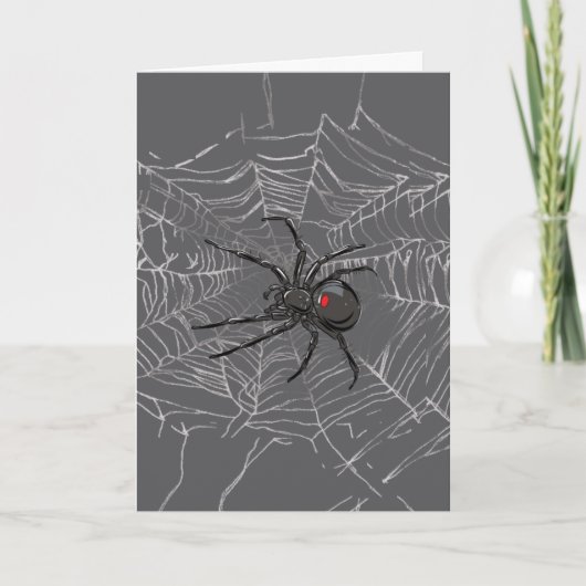Black Widow Spider And Spiderweb Drawing Art カード (正面)