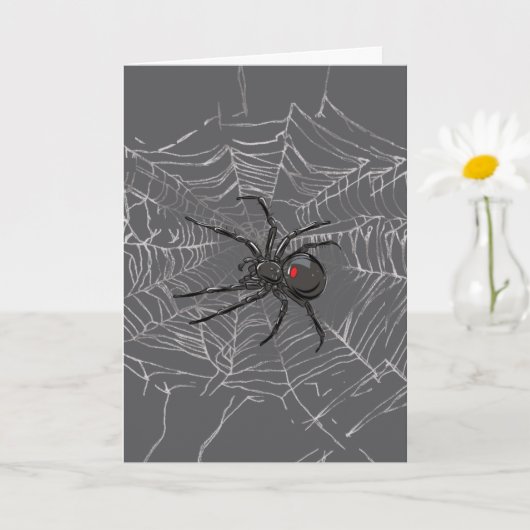 Black Widow Spider And Spiderweb Drawing Art カード (小さな植物)