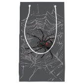 Black Widow Spider And Spiderweb Drawing Art スモールペーパーバッグ (正面)
