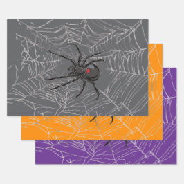Black Widow Spider And Spiderweb Drawing Art ラッピングペーパーシート