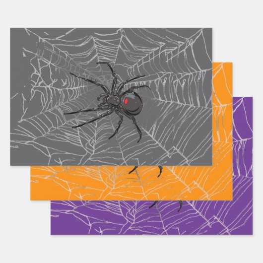 Black Widow Spider And Spiderweb Drawing Art ラッピングペーパーシート (セット)