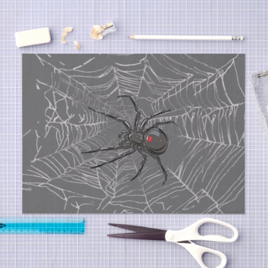 Black Widow Spider And Spiderweb Drawing Art 薄葉紙 (クラフト)
