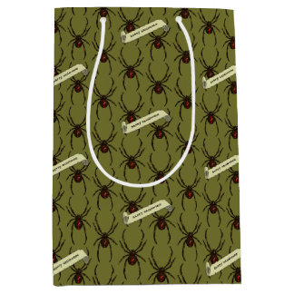 Black Widow Spider Halloween Pixel Art Pattern ミディアムペーパーバッグ