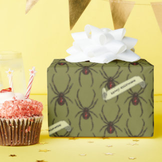 Black Widow Spider Halloween Pixel Art Pattern ラッピングペーパー