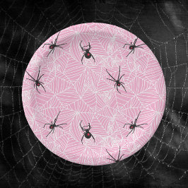 Black Widow Spider Web Pink ペーパープレート