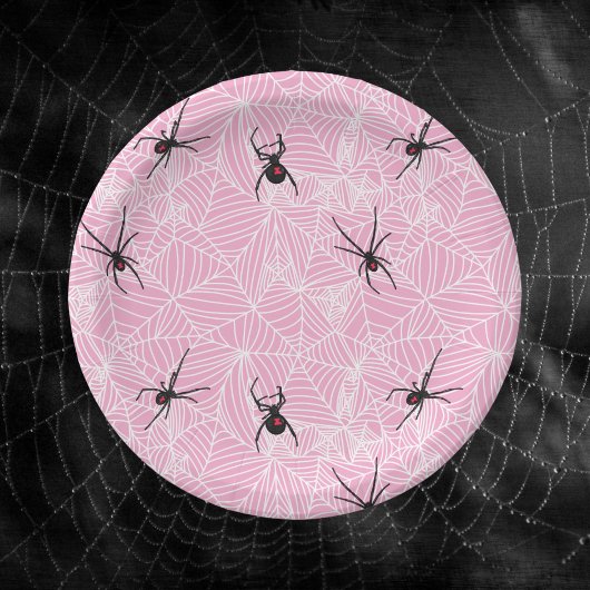 Black Widow Spider Web Pink ペーパープレート