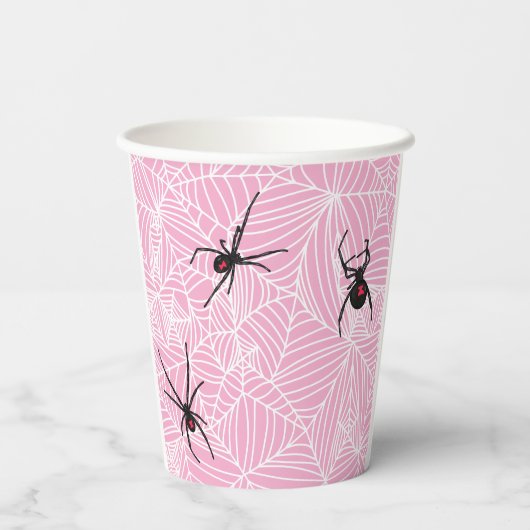 Black Widow Spider Webs Pastel Pink 紙コップ (裏面)