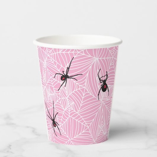 Black Widow Spider Webs Pastel Pink 紙コップ (正面)