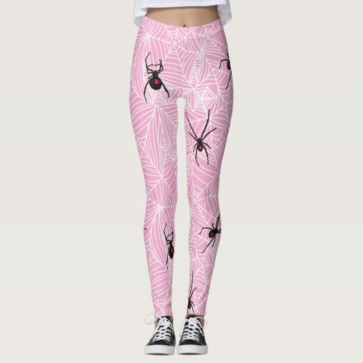 Black Widow Spider Webs Pastel Pink Costume Leggin レギンス (正面)