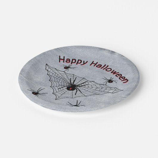 Black Widow Spiders in Triangle Web Rustic White ペーパープレート (アングル)